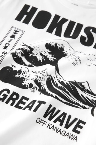Biologisch Katoenen T-shirt Regular Fit The Big Wave van Kanagawa Katsushika Hokusa -  Wit