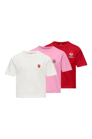 3 Biologisch Katoenen T-shirt Regular Fit -  Wit en Roze
