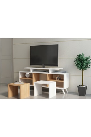 Meuble TV Kutay - Imitation bois et blanc