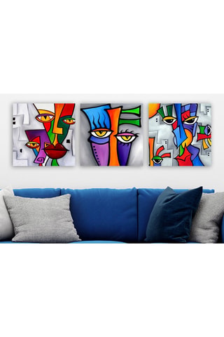 3 tableaux Faces - Thomas C. Fedro  -  30 x 30 cm