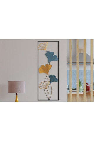Décoration murale Fleurs - 32 x 5 x 90 cm - Bleu et doré