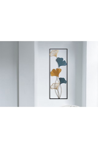Décoration murale Fleurs - 32 x 5 x 90 cm - Bleu et doré