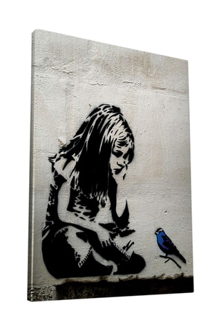 Tableau "Jeune fille à l'oiseau bleu" Banksy - 50 x 70 cm