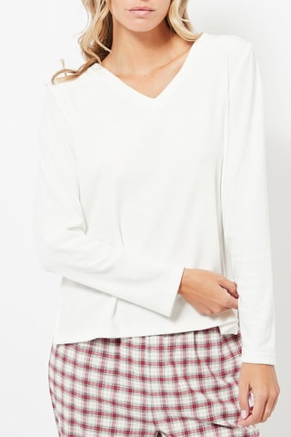 T-shirt de pijama regular em veludo - Branco