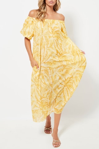 Vestido midi - Mostarda e cru