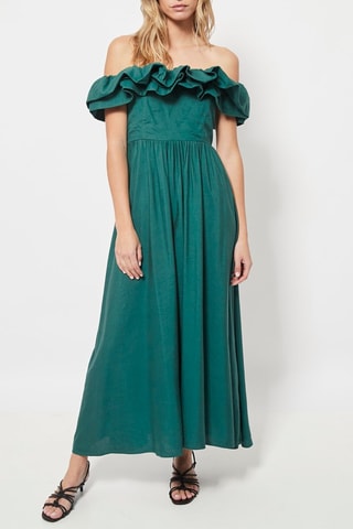 Vestido comprido em linho Verde-escuro