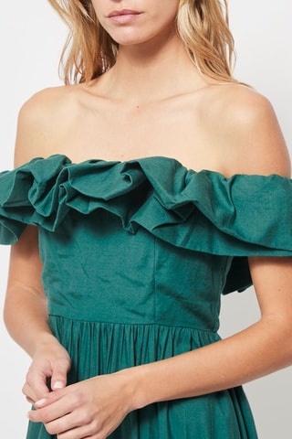 Vestido comprido em linho Verde-escuro