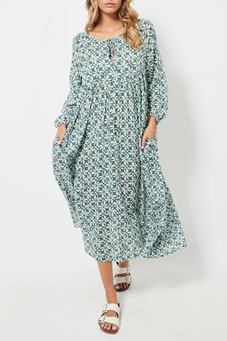 Vestido midi - Azul-celeste e branco