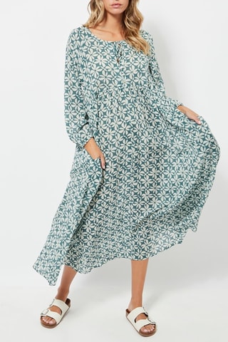 Vestido midi - Azul-celeste e branco
