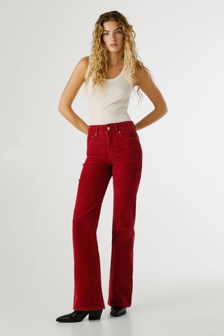 Pantalon flare en velours taille haute Willa - Rouge