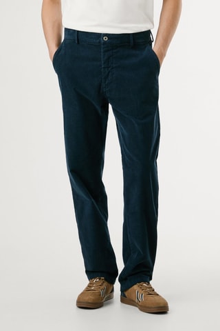 Pantalon regular en velours - Bleu pétrole