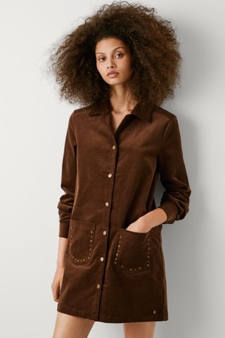 Robe chemise en velours Noelia - Marron