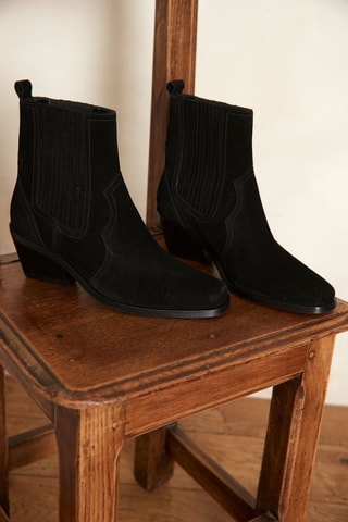 Bottines en croûte de cuir - Noir