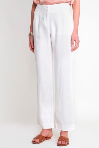 Pantalón recto de tiro alto de lino - Blanco