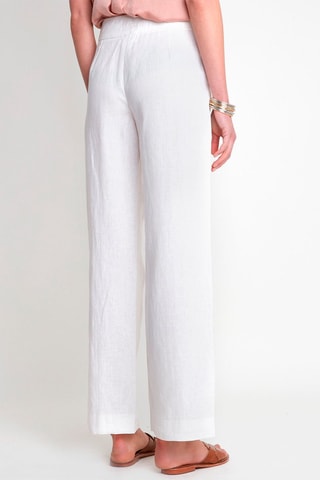 Pantalón recto de tiro alto de lino - Blanco