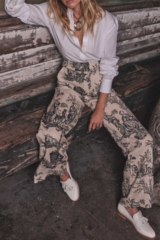 Pantalón ancho de lino - Negro y blanco