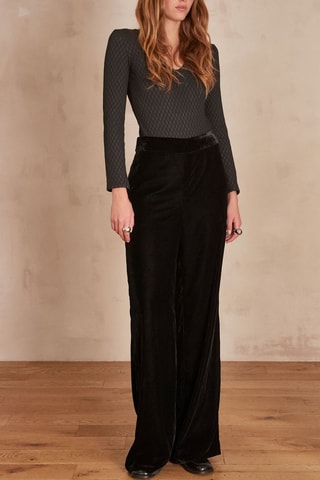 Pantalon large en velours taille haute - Noir