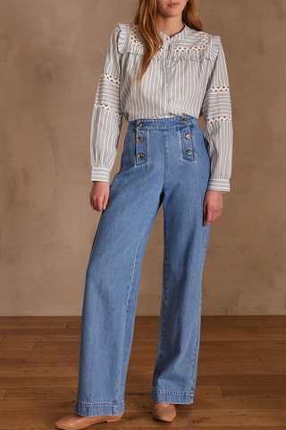 Jean large taille haute - Ciel