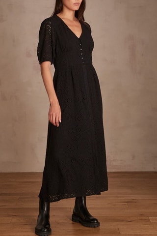 Robe midi en broderie anglaise - Noir