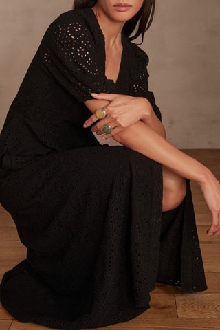Robe midi en broderie anglaise - Noir