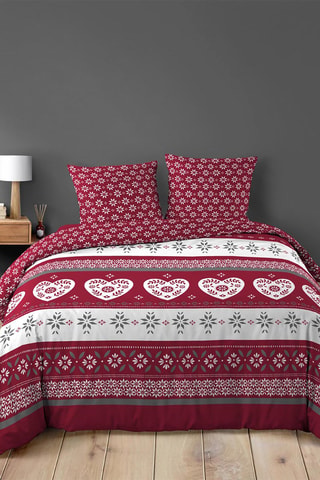 Parure de couette en coton 42 fils/cm² Alpage  - Rouge et blanc