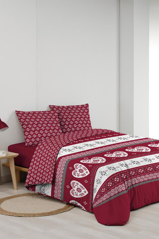 Parure de couette en coton 42 fils/cm² Alpage  - Rouge et blanc