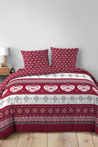 Parure de couette en coton 42 fils/cm² Alpage  - Rouge et blanc