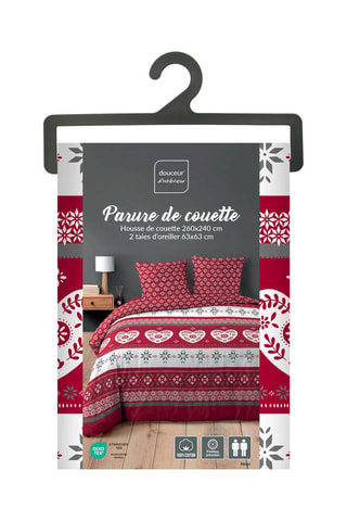 Parure de couette en coton 42 fils/cm² Alpage  - Rouge et blanc