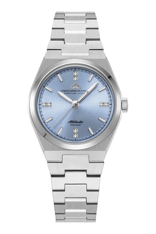 Montre à quartz en acier et diamants - Argenté et bleu