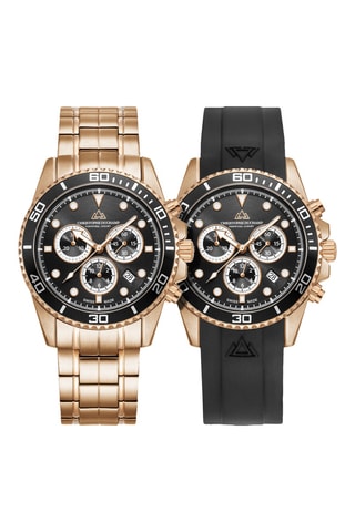 Montre à quartz en acier et caoutchouc fkm - Chronographe - Noir et doré rose
