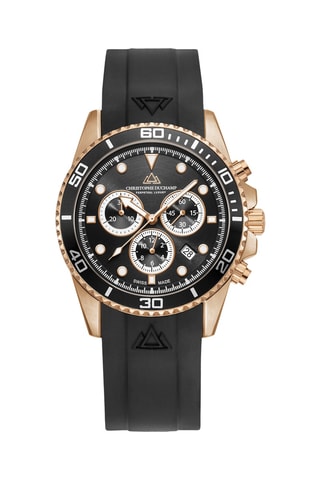 Montre à quartz en acier et caoutchouc fkm - Chronographe - Noir et doré rose