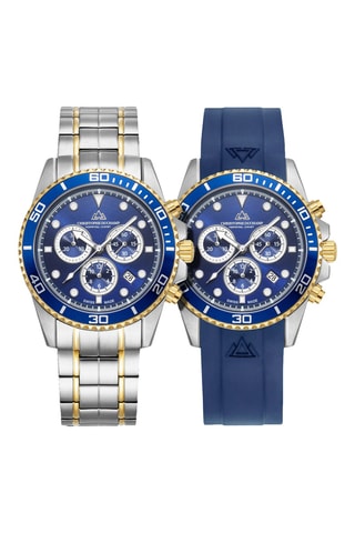Montre à quartz en acier et caoutchouc fkm Marine Chrono II - Chronographe - Bleu et doré