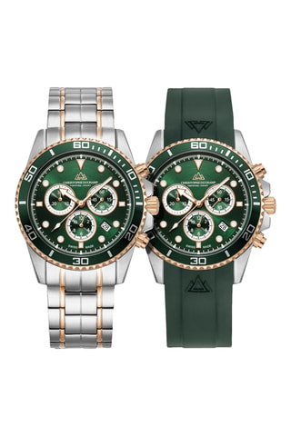 Montre à quartz en acier et caoutchouc fkm Marine Chrono II - Chronographe - Vert et argenté
