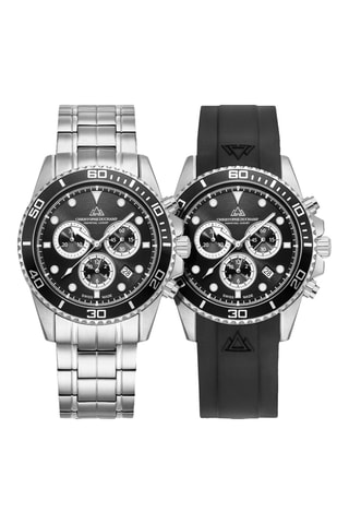 Montre à quartz en acier et caoutchouc fkm Marine Chrono II - Chronographe - Noir et argenté