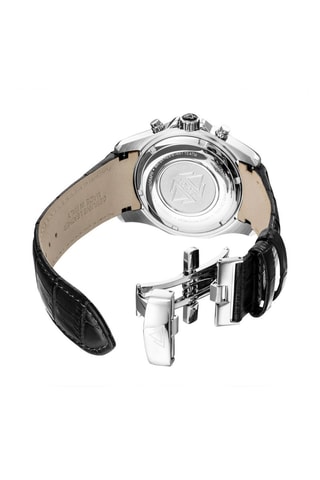 Montre à quartz en cuir Volcan - Tachymètre et chronographe - Noir et argenté