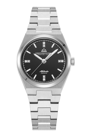 Montre à quartz en acier et diamants - Argenté et noir