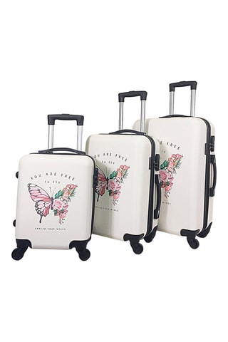 Set de 3 valises Butterfly (S/M/L) - 34/40/45 cm - Blanc, noir et rose