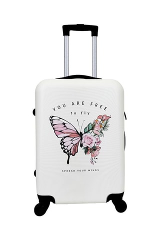 Set de 3 valises Butterfly (S/M/L) - 34/40/45 cm - Blanc, noir et rose