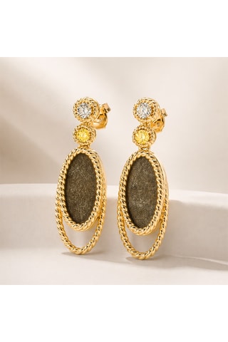 Boucles d’oreilles dorées à l’or fin jaune Drop - Obsidiennes