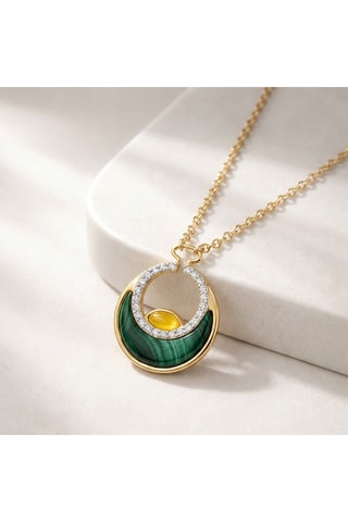 Collana Rising Sun - Laminato oro giallo, malachite e calcedonio