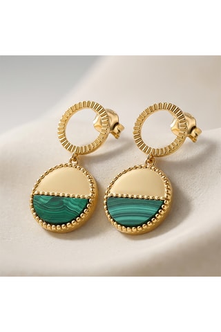 Boucles d’oreilles dorées à l’or fin jaune Mezzo - Malachites