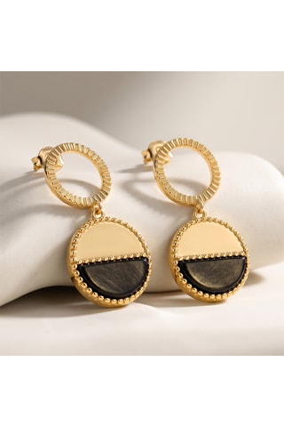 Boucles d’oreilles dorées à l’or fin jaune Mezzo - Obsidiennes