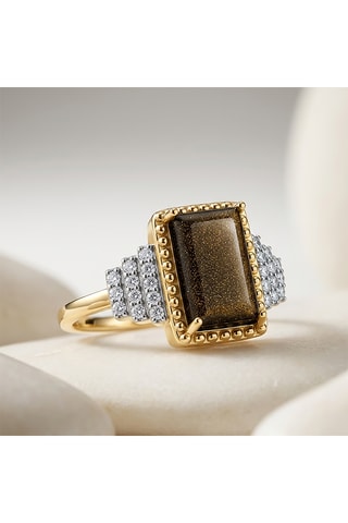 Anello Bauhaus - Laminato oro giallo e ossidiana