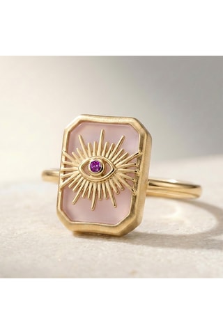 Anello Occhio - Laminato oro  giallo e calcedonio