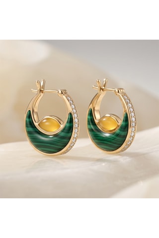 Créoles dorées à l’or fin jaune Rising Sun - Malachites et calcédoines