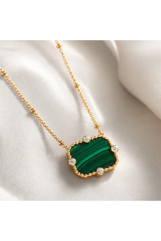 Collana Art Déco - Laminato oro  giallo e malachite