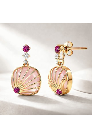 Boucles d’oreilles dorées à l’or fin jaune Shell - Calcédoines