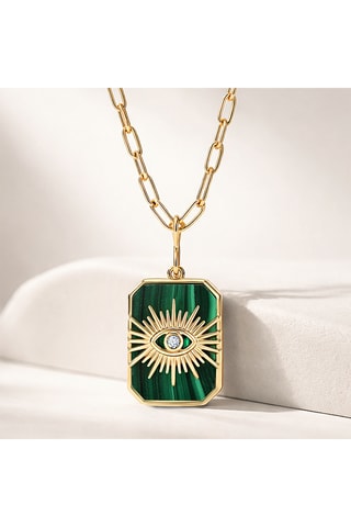 Ciondolo Occhio - Laminato oro giallo e malachite