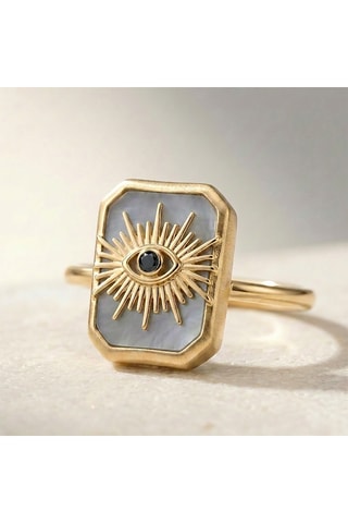 Anello Occhio - Laminato oro giallo e pietra di luna