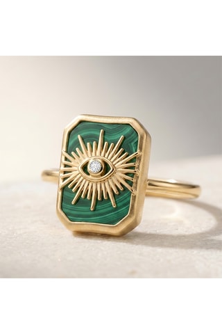 Anello Occhio - Laminato oro  giallo e malachite